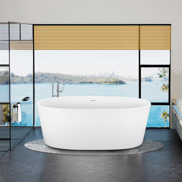 HHK HOME 58.5'' x 29.64'' Freestanding Soaking Acrylic Bathtub